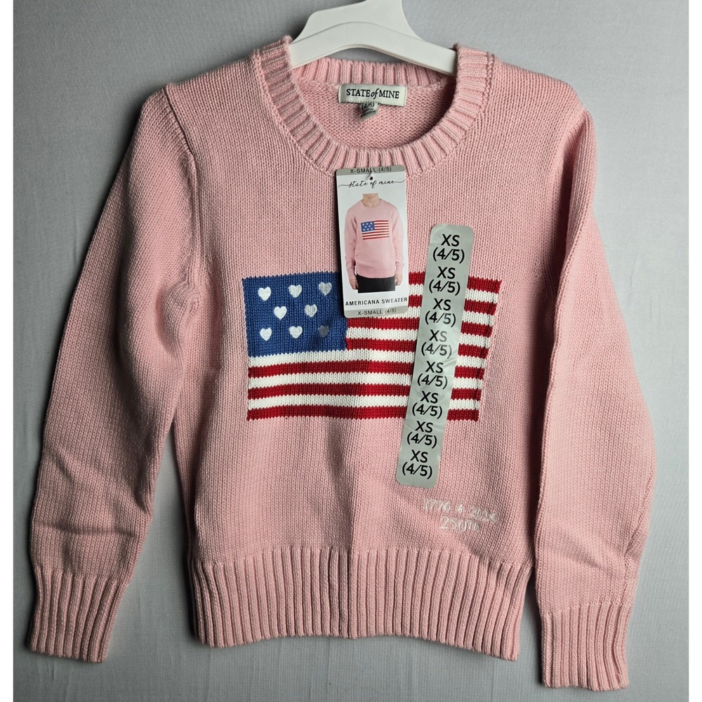 State of Mine Kids Pink Americana Flag Sweater XS 4/5 NWT 250th Anniversary